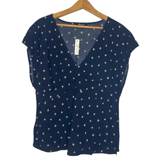 NWT Madewell V Neck Cap Sleeve Ditsy Floral Dressy Work Blouse Top Size 12 - Picture 2 of 16